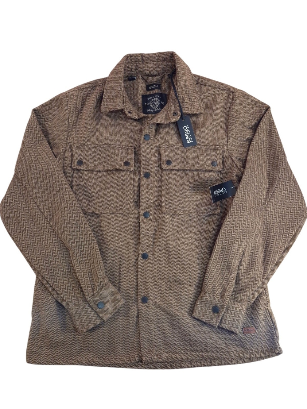 Buffalo David Bitton JERICK Shacket S Herringbone Shirt Jacket Beige Mix NWT